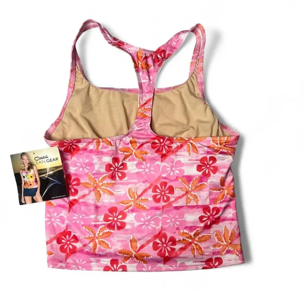 Y2K Catalina Ocean Gear Pink Floral Tankini Swim Top Vintage
